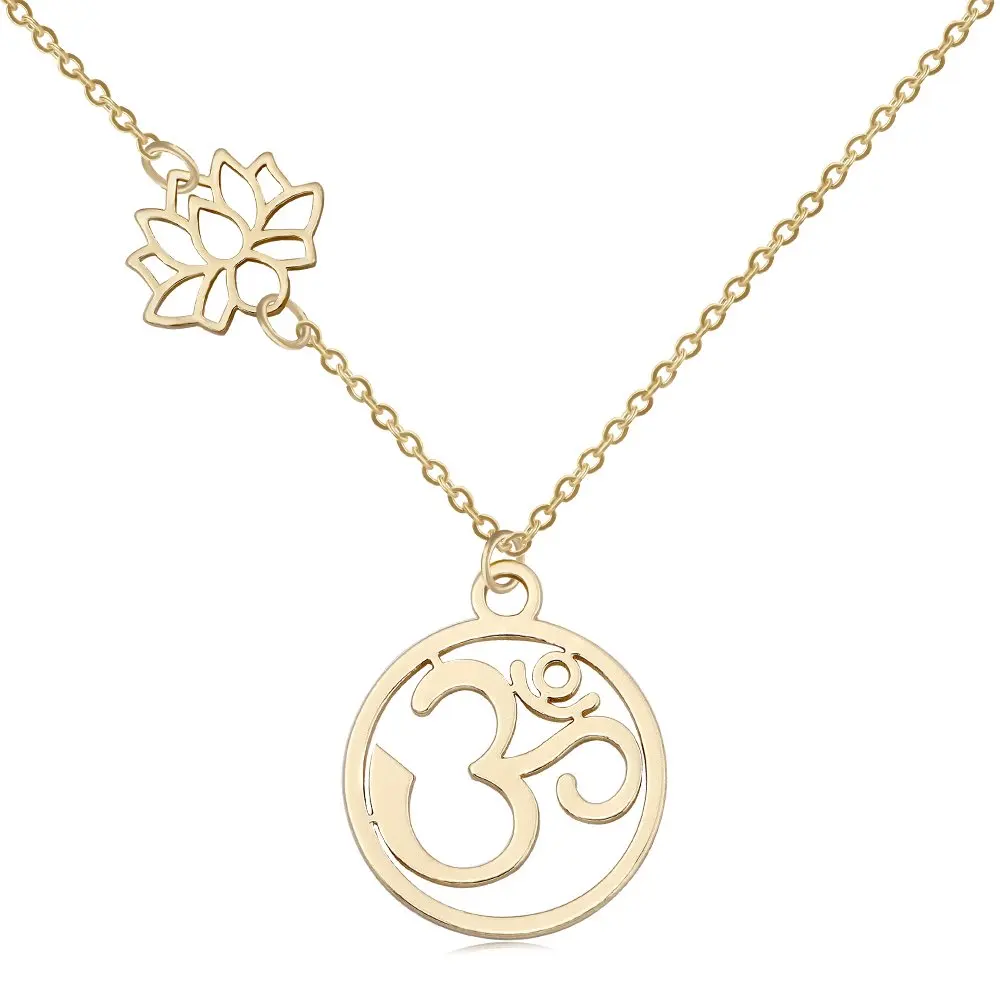 

Stainless Steel Yoga Symbol Circle Delicate Lotus Necklace (Gold)