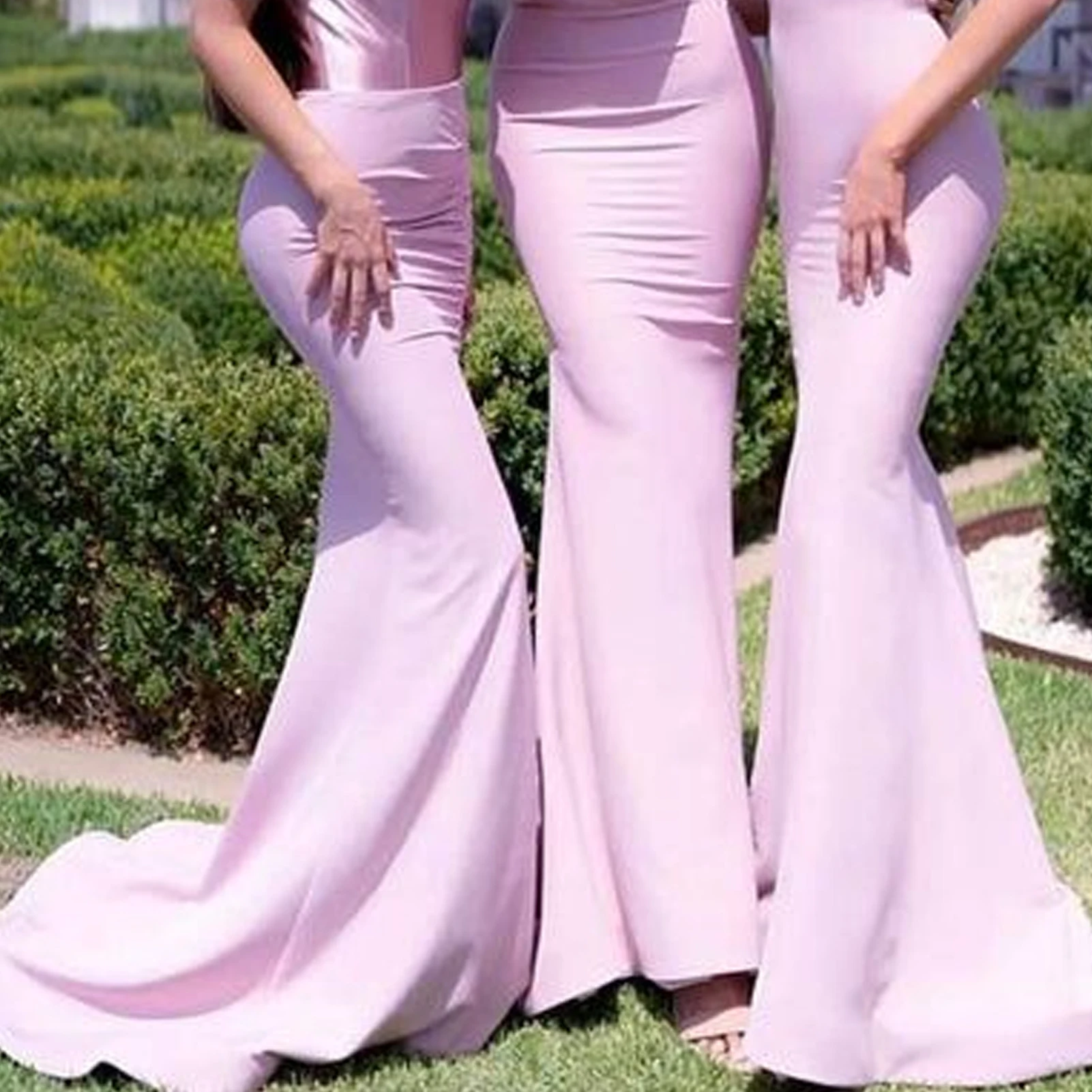 Sexy Mermaid Long Train Pink Custom Bridesmaid Dresses Simple Satin Sleeveless Maid Of Honor Dress Sheath Wedding Party Gowns