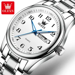 OLEVS-Montre-bracelet à quartz étanche en acier inoxydable pour homme, marque de luxe suisse, chiffres arabes, calendrier, cadeaux pour père