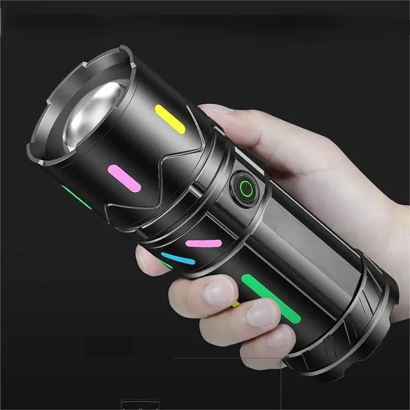 Powerful White Laser LED Flashlight with Fluorescent Absorbing Film Luminous Colorful Handlight for Camping Hiking Outdoor