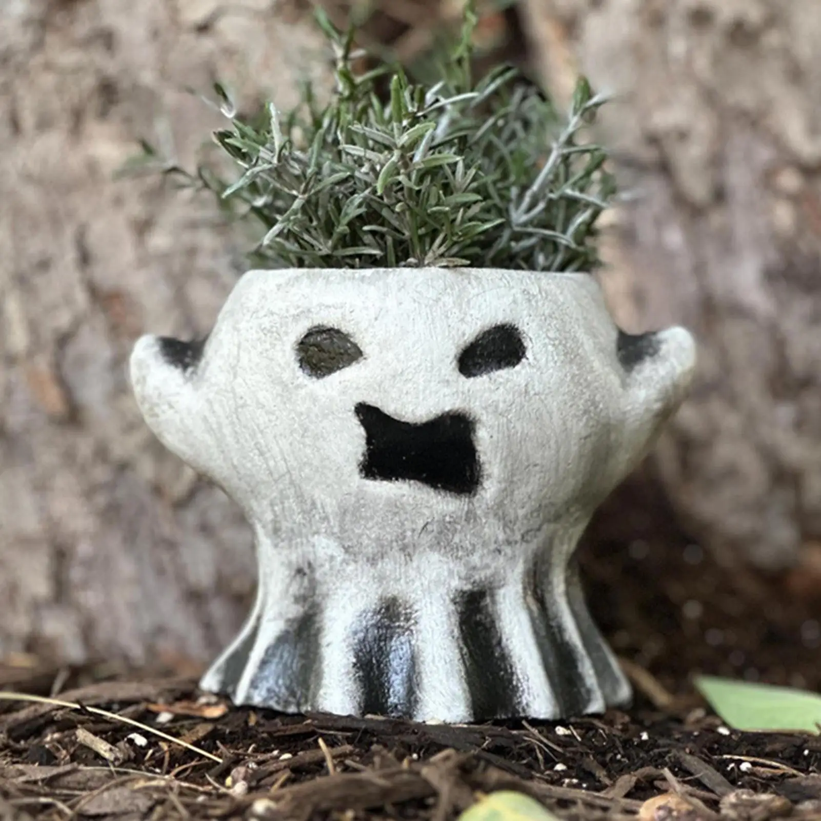 Ghost Shaped Flower Pots Halloween Ghost Planter Pot Creative Spooky Festival Resin Candy Organizer For Cabinets Bookshleves