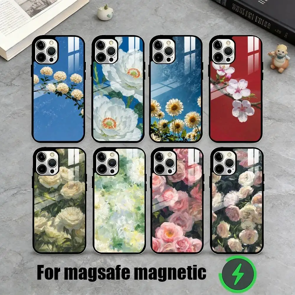 

V-Vintage Floral Oil Painting Graphic Phone Case For iPhone17,16,15,14,13,12,11 Plus,Pro Magnetic For Magsafe Wireless Charging