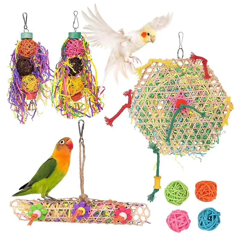 Parrot paper toy, rattan ball, bird biting supplies, swing suspension bridge, colorful small parrot bird toy Parrot Shredding