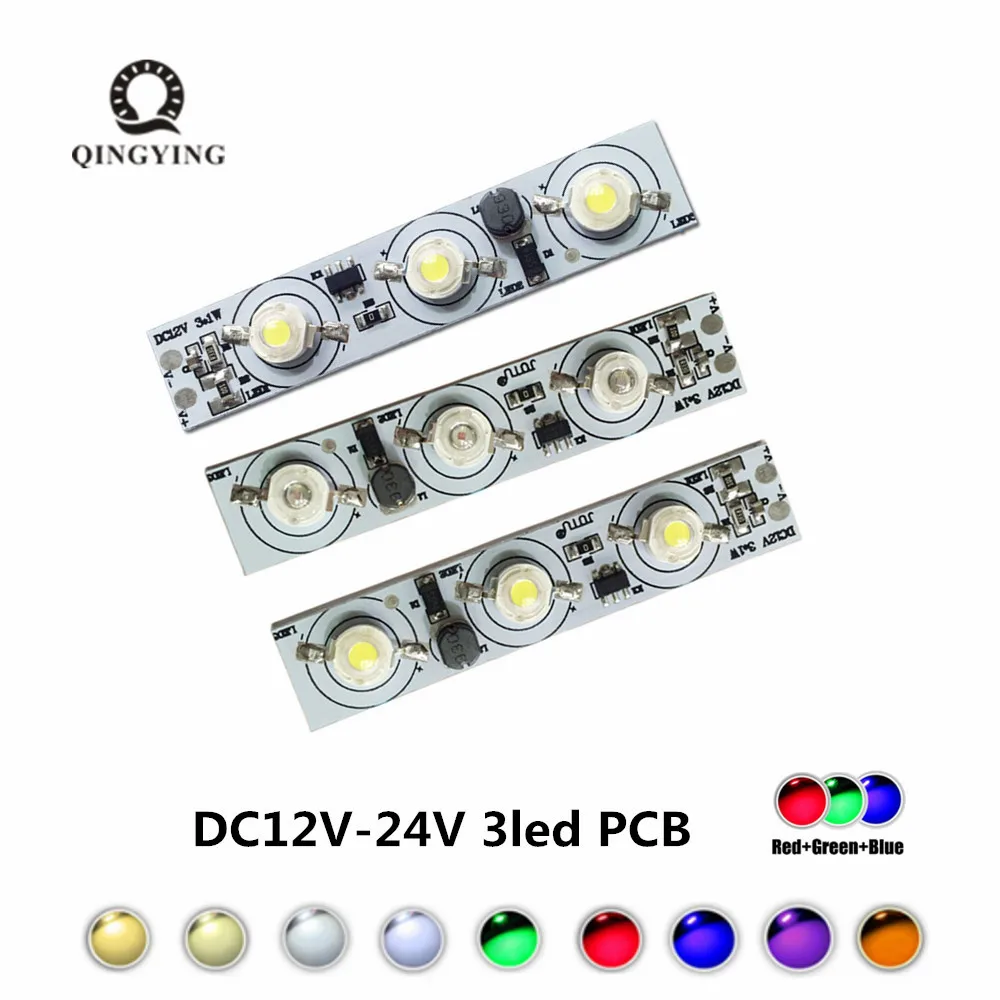 1 pz/lotto DC12V-24V 3led PCB LED modello 3W 9W installato caldo freddo bianco rosso verde blu RGB LED gialli per batteria/luce solare