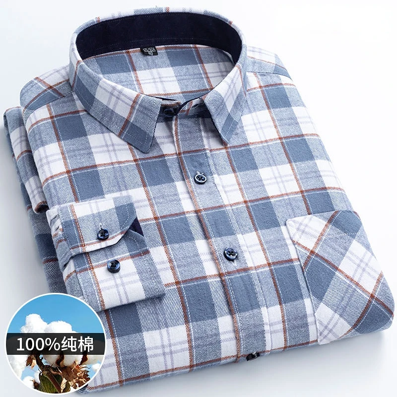 100% Pure Cotton 7XL 6XL Long Sleeve Shirt Plaid Business Slim Fit Shirt Men Casual Korean Clothes Oversized Button Up Shirt