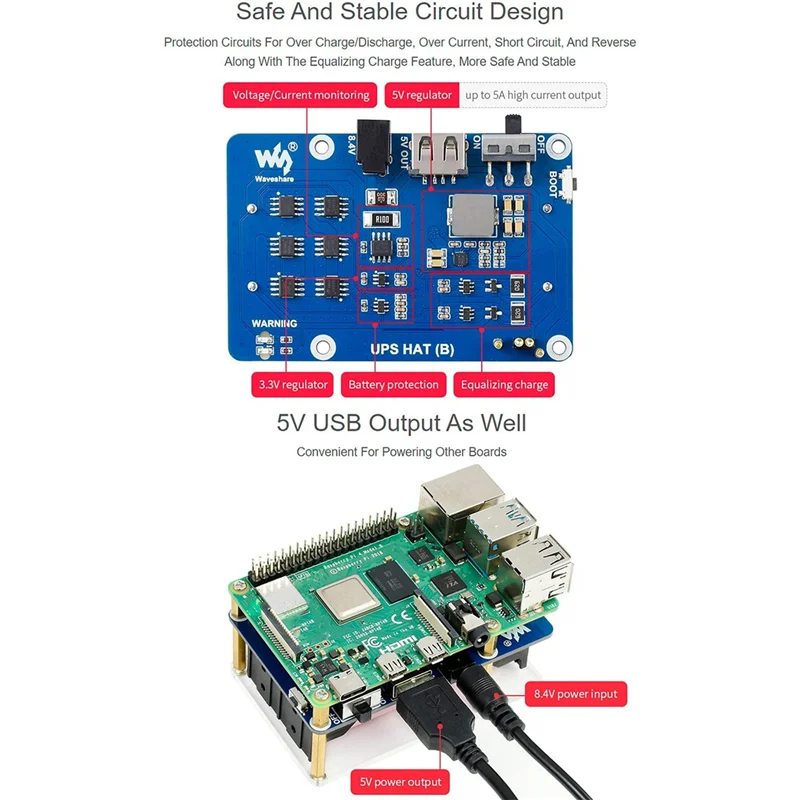AK51-Waveshare 5V Uninterruptible Power Supply UPS Module HAT Kit For RPI Raspberry Pi 3 3B Plus 4 Model B 4B EU Plug