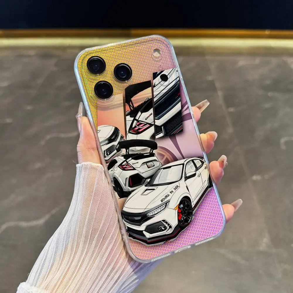 حافظة هاتف رياضية للسيارة T-Type R C-Civic لهاتف iPhone 17,16,15,14,13,12,11 Pro,Max,Plus,X,XS,XR,SE4,E غطاء ناعم شفاف صغير