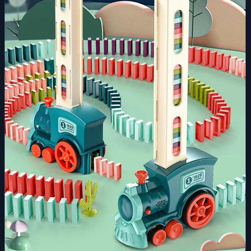 60pcs Domino Train Automatic Laying Electric Car Clips DIY Brick Blocks Kits Accessories Games Macaron Educational Toys Kids