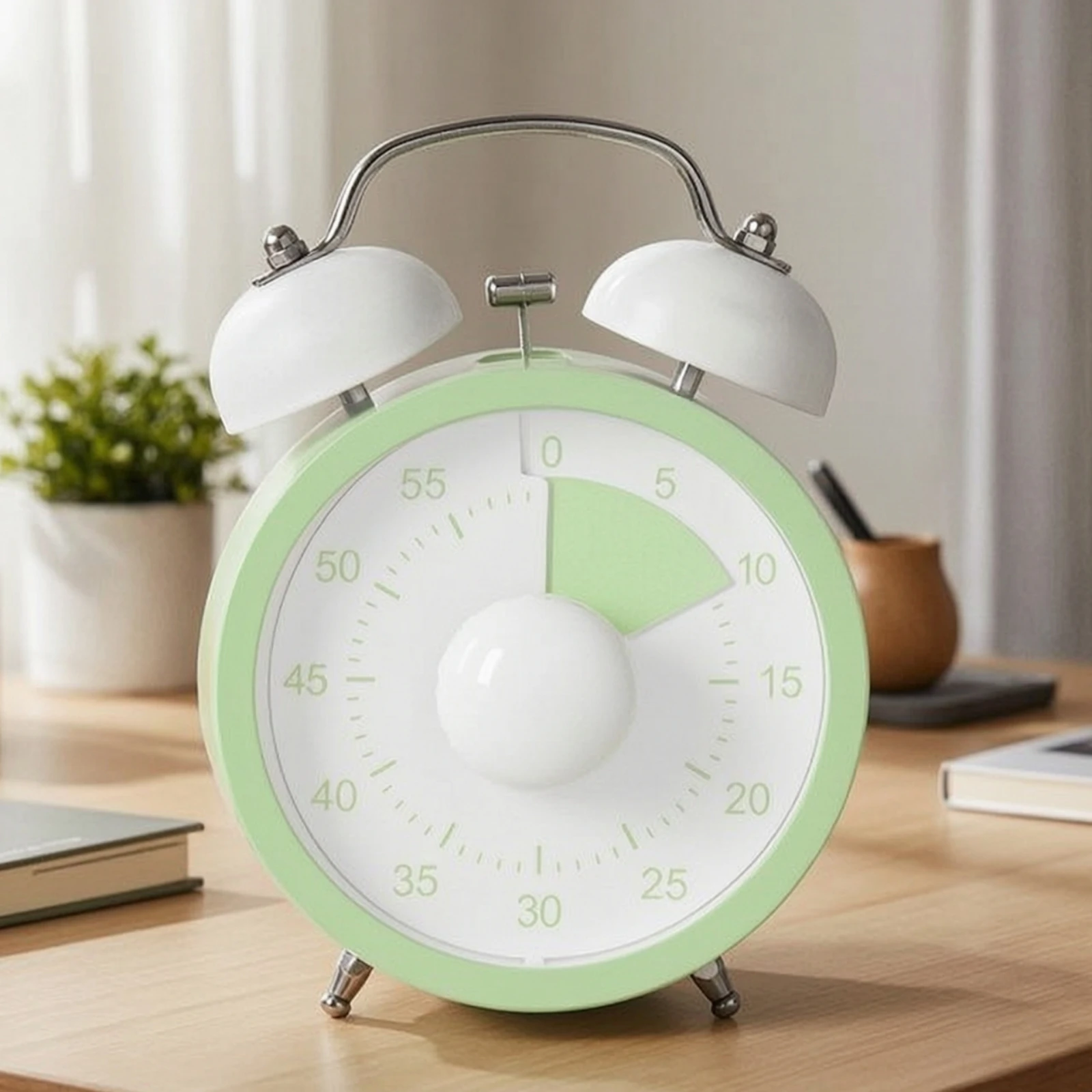 Twin-Bell Timer Tabletop Mechanical Timer with Bells No Batteries Required Portable for Students, Study, Desk