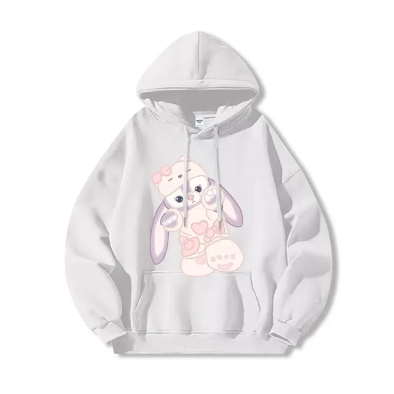 

Толстовка с капюшоном «Друзья кролика», женский хлопковый флисовый пуловер, осень-зима 2022, толстовка с графическим рисунком, белая основа, обнимающий кролик