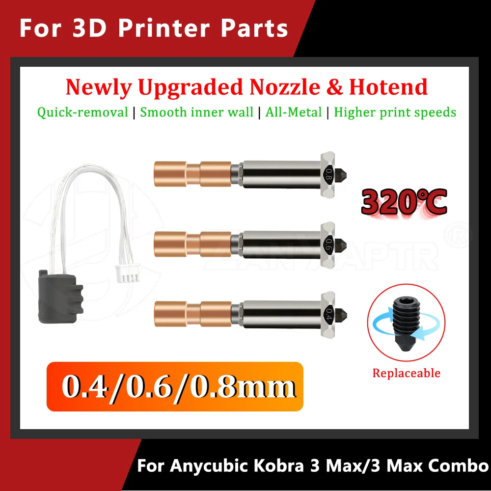 

Новое обновленное сопло для Anycubic Kobra 3 Max горло Kobra 3 Max Combo сопло 0,4 мм 0,6 мм 0,8 мм Быстрый нагрев