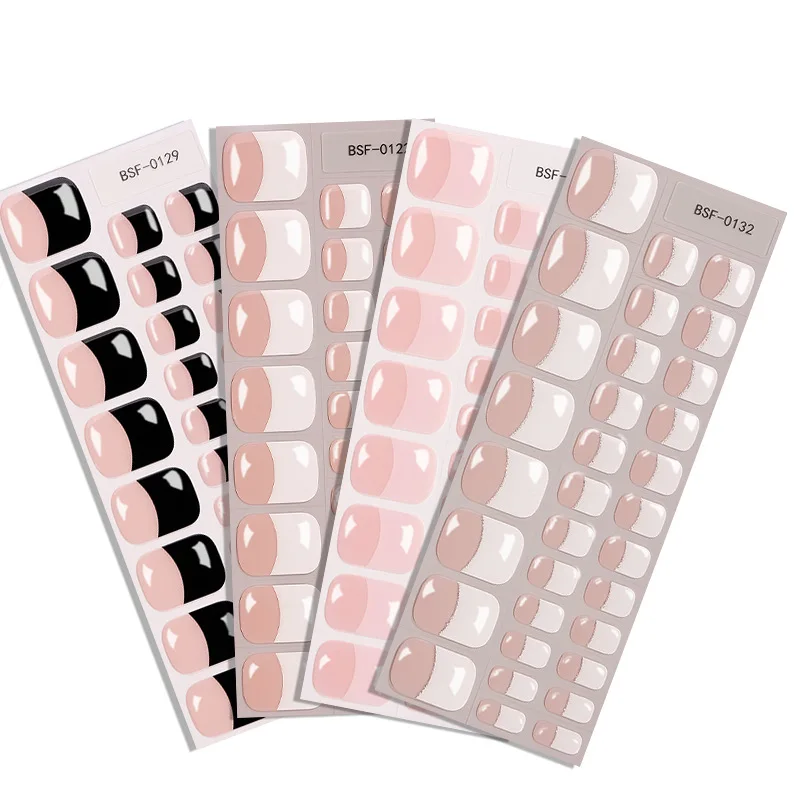 34Tips French Gel ToeNail Stickers UV Cured-free Long-Lasting Color Nail Strips Patch  Sticker Full Cover Decal Nail Manicure