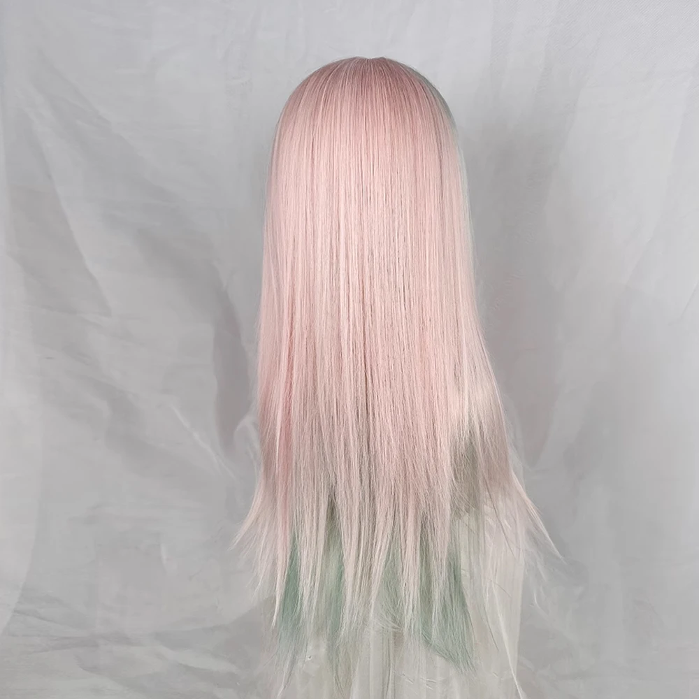 VICWIG Long Straight Pink Green Blend Synthetic Wig Middle Part Lolita Cosplay Fluffy Hair Heat Resistant Wig for Daily Party