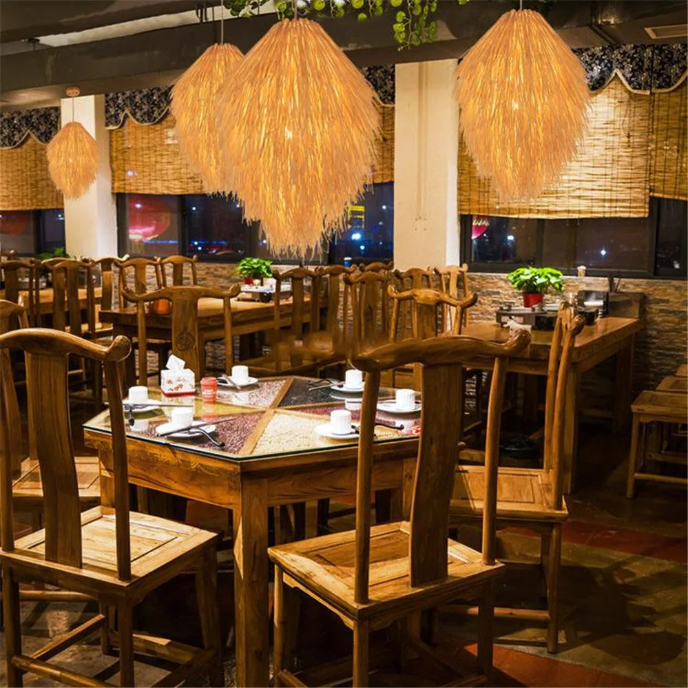 Japanese pastoral style handmade rattan Art Chandelier Restaurant Bar Cafe chandelier retro led chandelier decorative lighting