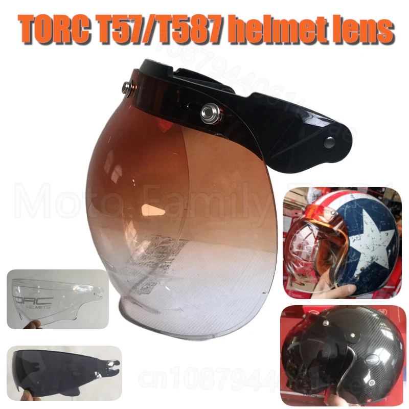 TORC helmet retro half helmet three-button bubble lens T57 T587 transparent black brown red electroplated silver belt bracket