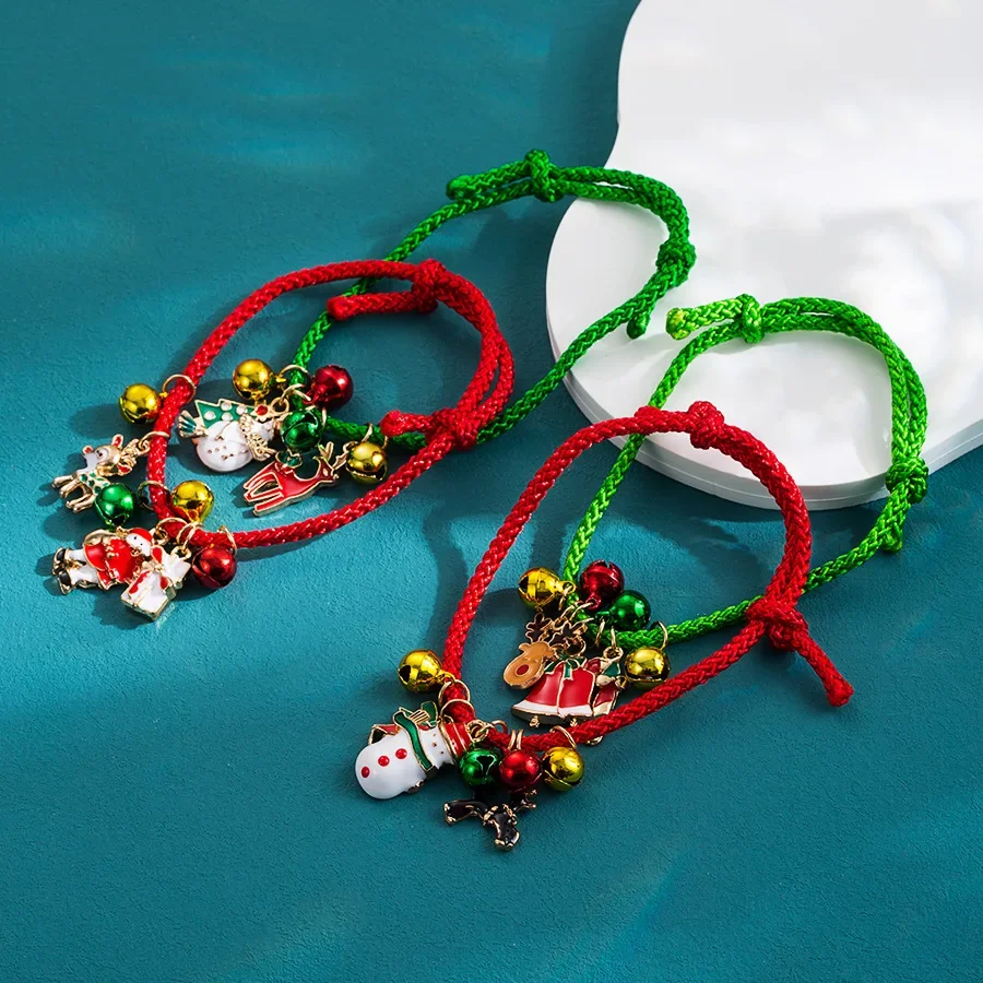 Creative New Christmas Series Bracelet Women's Cute Santa Claus Bell Adjustable Red and Green Girlfriend Hand Rope Gift Jewelry