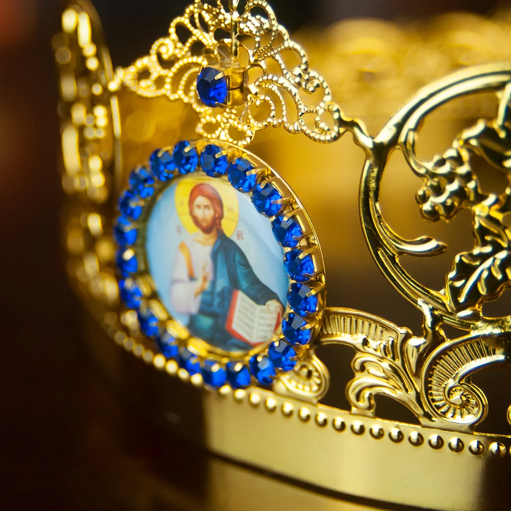 HTISOK 1 Set Ostorthodoxe Krone, größenverstellbare orthodoxe Hochzeitskrone im byzantinischen Stil, vergoldete orthodoxe Krone – Detail 3