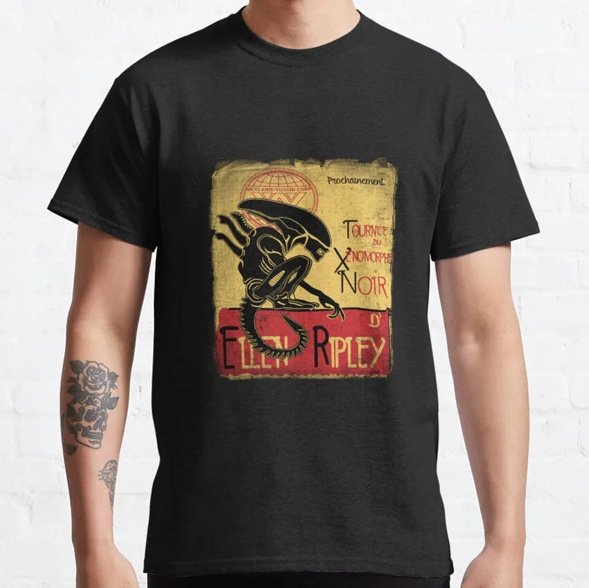 Vintage Alien Poster Horror Movie sci fi Alien movie space predator Xenomorph Ellen ripley 100% cotton printed t shirt plus size