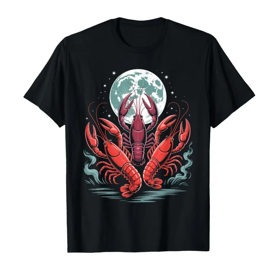 

Vintage Three Crawfish Moon Galaxy Cool Space Retro Animal T-shirt For Men Women 100% Cotton T Shirts Short Sleeve Tops 0427-1