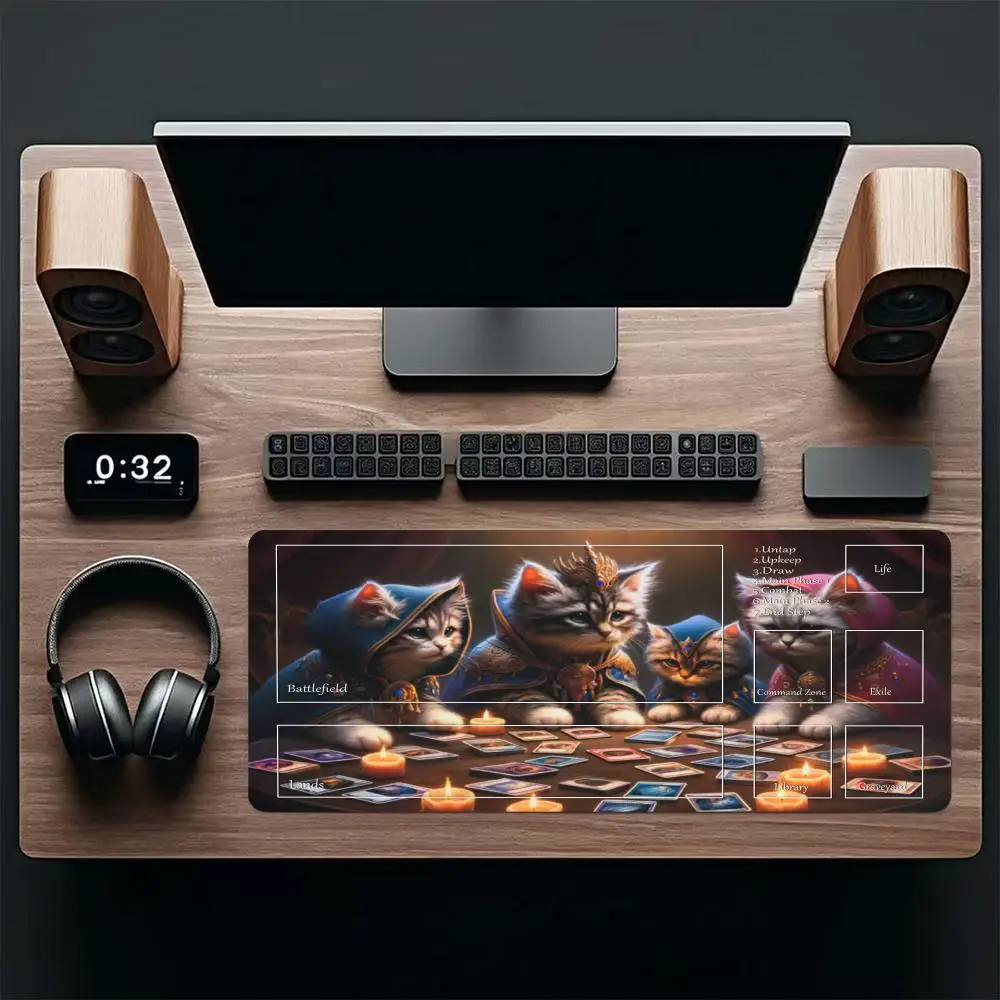 لوحة ماوس على شكل قطة، لوحة ماوس للألعاب MTG TCG CCG، حصيرة لعب الألعاب، وسادات مبارزة للمبتدئين، معارك البطاقات، لوحة مكتب للألعاب