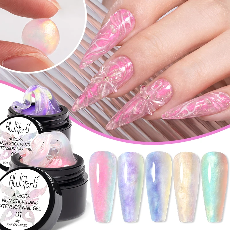 Aurora Antihaft-Handverlängerungs-Nagelgel 15g Meerjungfrauen-Schimmer Festes Aufbaugel für 3D-Skulpturen Nagelkunst DIY Maniküre
