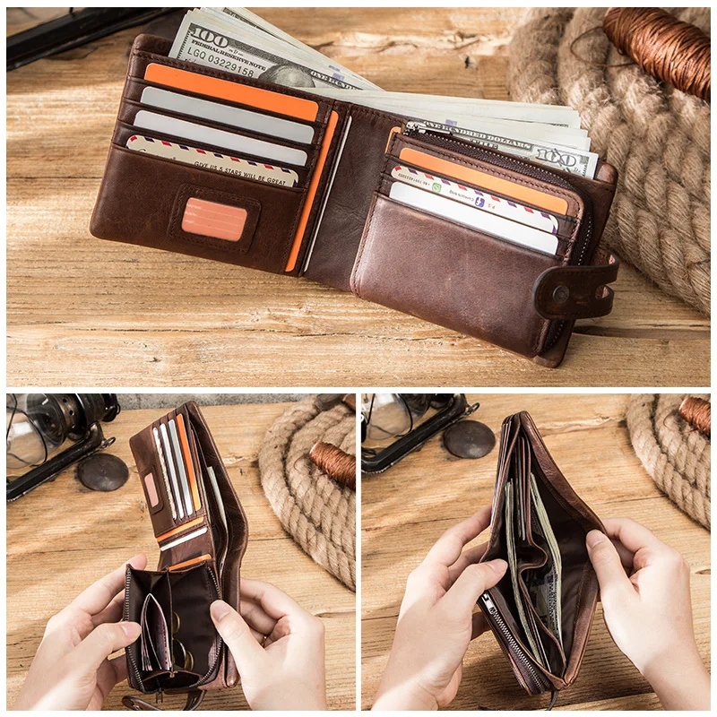 

Casual Men Wallets Crazy Horse Leather Short Coin Purse Hasp Design Wallet Cow Clutch Male Carteiras