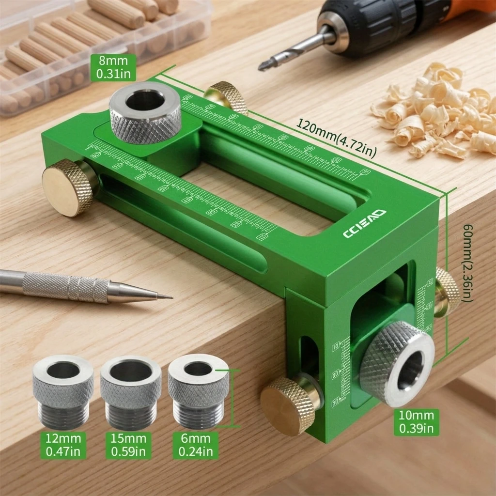 Green 2-in-1 Screw Drilling Guide, Adjustable Drill Bit Guide Drilling Locator Pin Woodworking Positioning Fixture