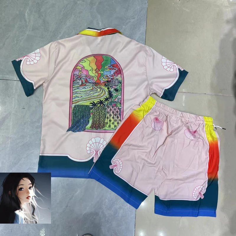 Fantasy Window Outside Colorful Seafront Print Shorts Shirts Thin Men Women Summer Haiwaii Beach Holiday Loose Surt Suit