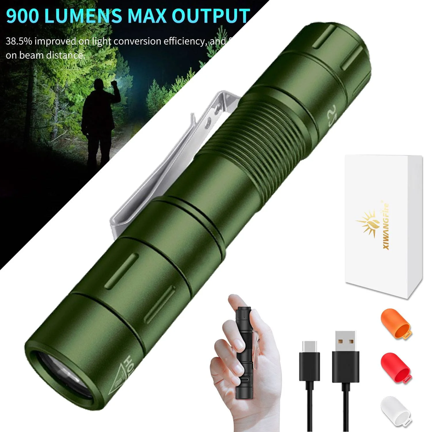 

880LM Mini Rechargeable Flashlight,Multi-color Silicone Lampshade,Portable Camping Torch,Magnetic Tail, Lock Switch,Metal Clip