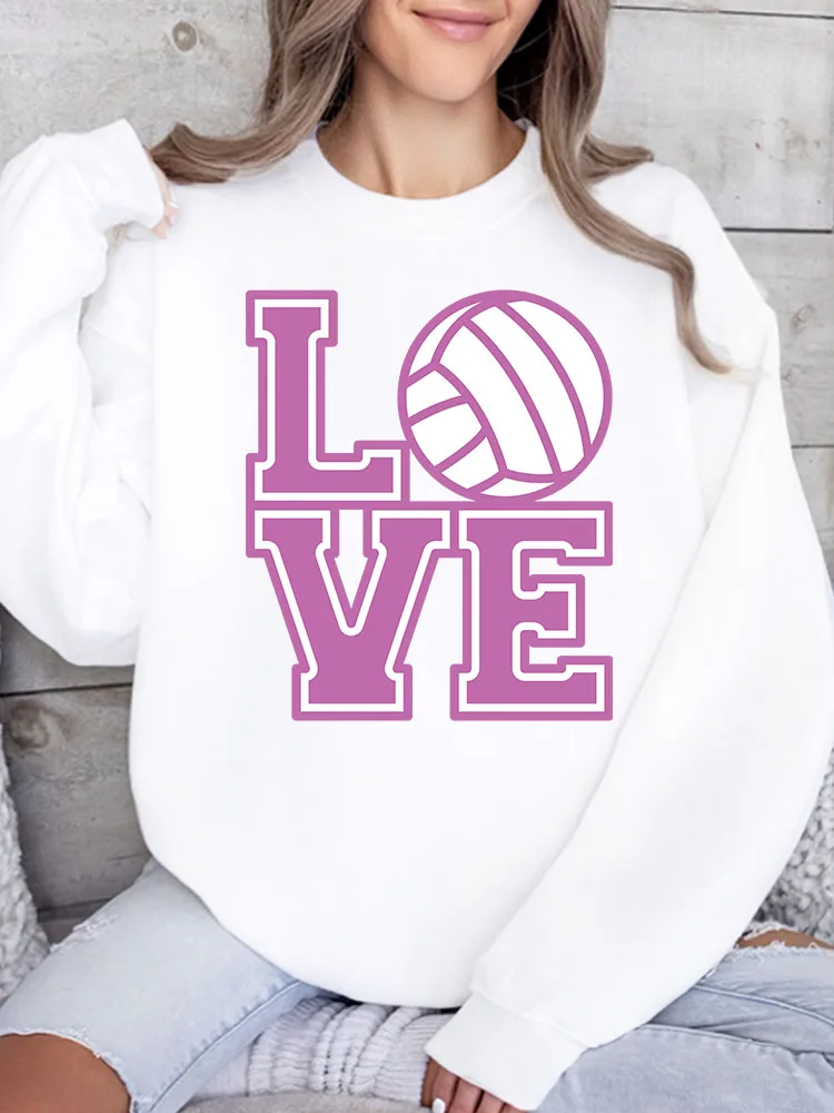

Женская толстовка с круглым вырезом Love Volleyball, повседневный пуловер с длинными рукавами, свободный крой, для ежедневной носки