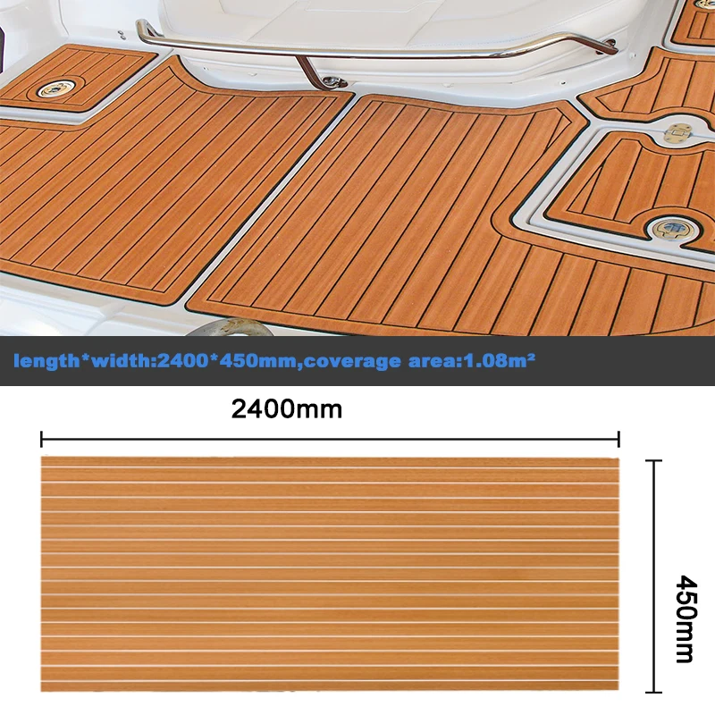 2400*450mm Eva Foam Faux Teak Boat Deck Mat Sheet Yacht Marine Floor Waterproof Pontoon Brown Black Flooring MotorBoats Jet