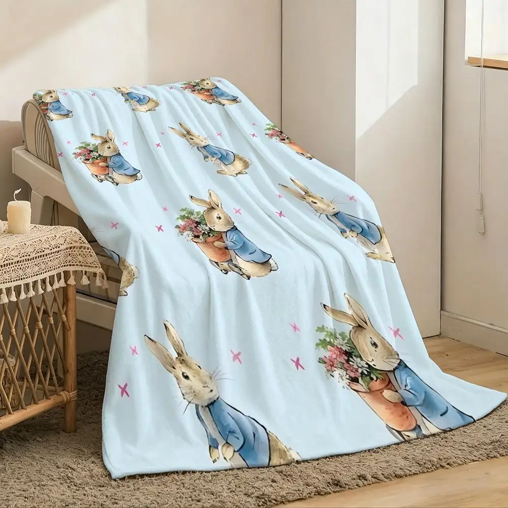 P-Peter Rabbit printing Throw Lightweight 240g Flannel Blanket Soft Skin-friendly for Summer Cooling