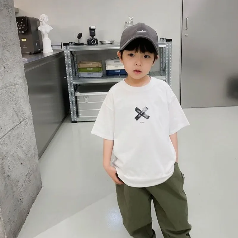 100% Cotton Boys Short Sleeve T-Shirt 2026 Summer New Style Multi Size Kids Stylish Printed Casual Streetwear Tops