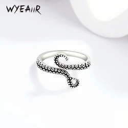 WYEAIIR 925 Sterling Silver Vintage Thai Silver Mini Cute Octopus Resizable Opening Ring For Women Luxury Jewelry