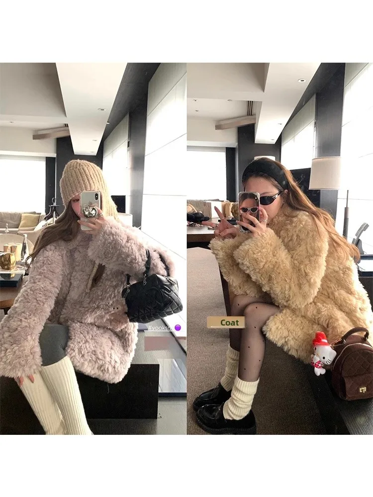

Eco-Friendly Fur Jaet Women's Winter Plu Inteated Leather Fur Outerwear Heygirl Korean Sle Commute Faion Loose Fit