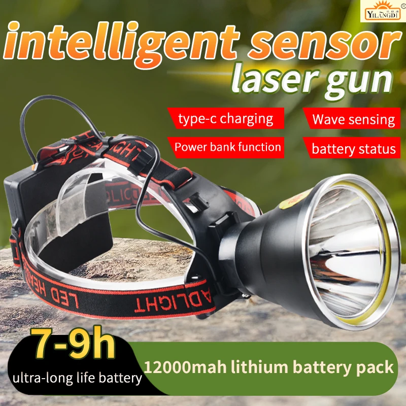 200W high Power LED Strong Light Lithium Battery Induction Laser Headlamp Torch