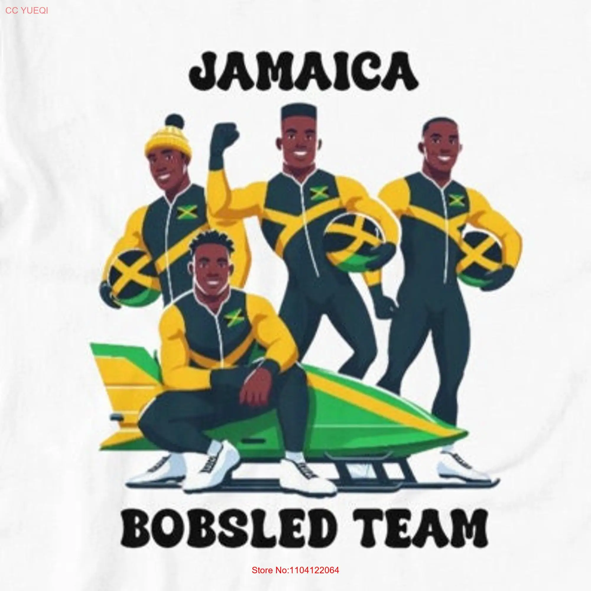 JAMAICA BOBSLED TEAM T shirt Bobsleigh Green Black Yellow Flag Colors long or short sleeves