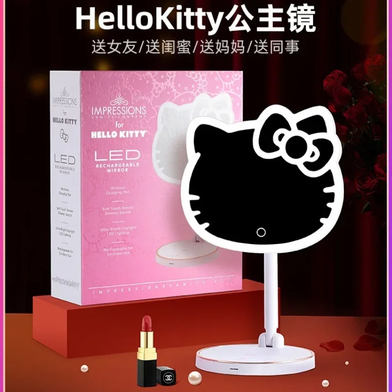 New Hellokitty Makeup Mirror Led Princess Mirror Folding Mirror Integrated Wireless Charger For Makeup Mirrors Gifts