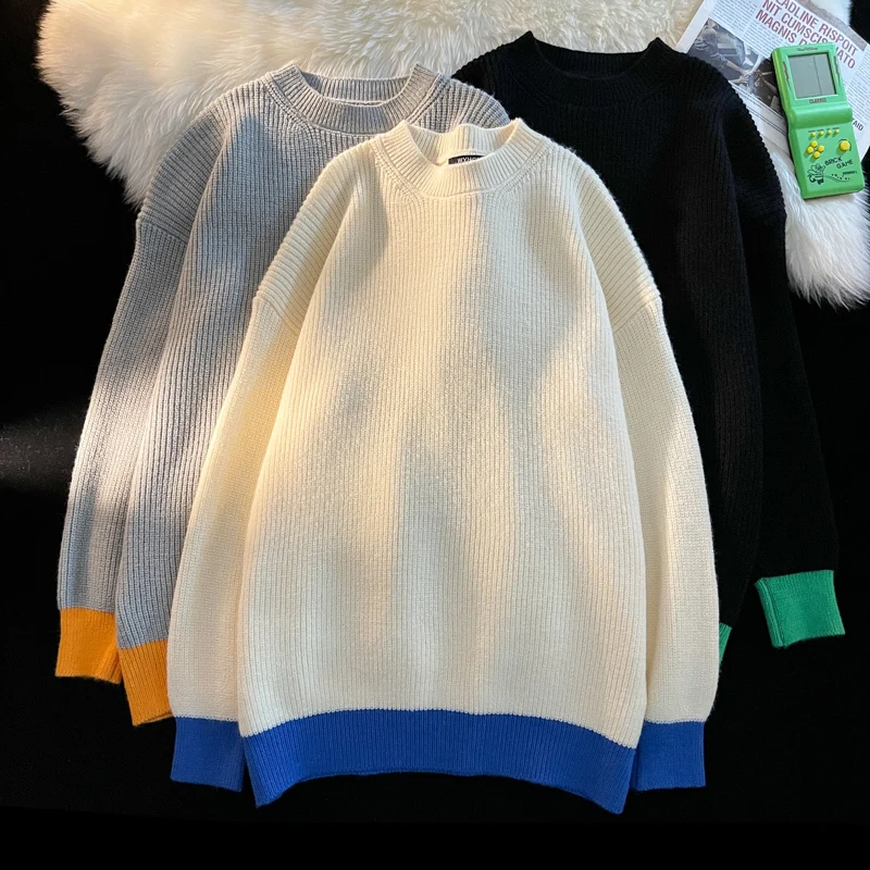 

Loose Fit Men's round Ne Knitwear Long Sve Color Blo Sweater Spring Autumn Casual Sle Comfortable Couple Knitted Top