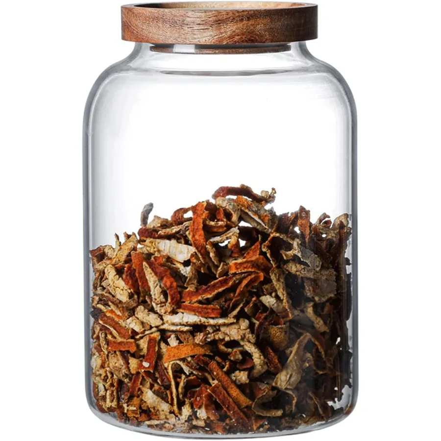 برطمانات زجاجية كبيرة مع غطاء خشبي محكم الغلق لتخزين الطعام، حاوية زجاجية شفافة لتخزين الحبوب لدقيق السكر والقهوة