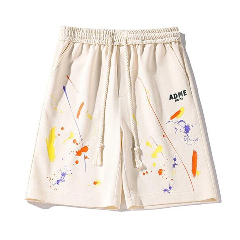 

Летние мужские трендовые шорты в американском стиле High Street, повседневные свободные персонализированные брюки до колена на шнурке, универсальные спортивные брюки