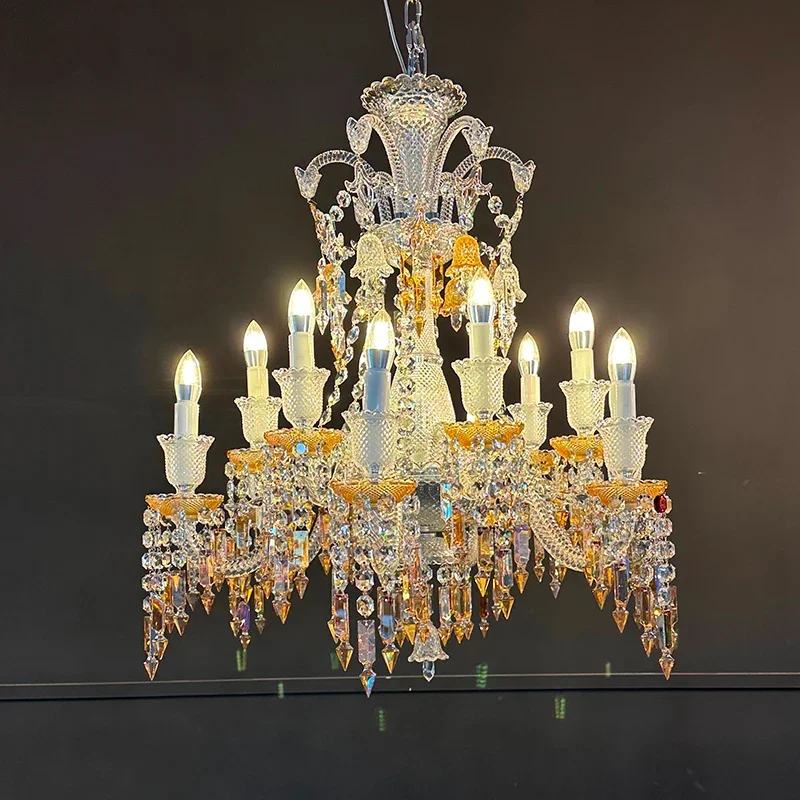 

Luxury Hotel Lobby Decorative Chandelier Indoor Design Villa Living Room Bedroom Glass Bend Pipek9 Crystal Candle Pendant Light