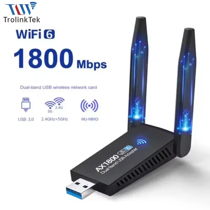 

1800Mbps WiFi USB Adapter Dual Band 2.4G+5Ghz Wi-Fi Dongle 2 Antenna 802.11AX USB3.0 High-Speed Wireless Card Receiver Win10 11