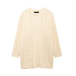 Tangada 2024 Autumn Winter Women Twist Loose Long Knitted Sweater Jumper Female Pullovers 3H0820