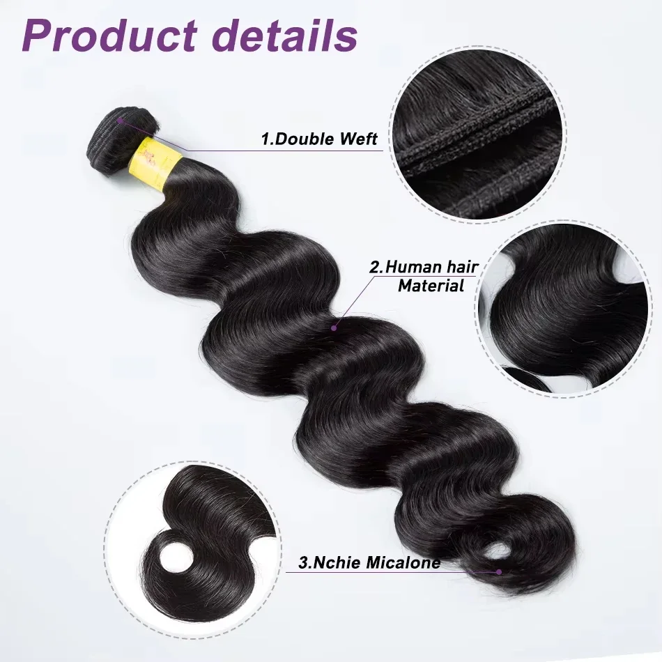 16A ボディウェーブ バンドル 人毛 40インチ ブラジル産バージン原毛 3 4 5ピース 100%人毛バンドル エクステ 女性用