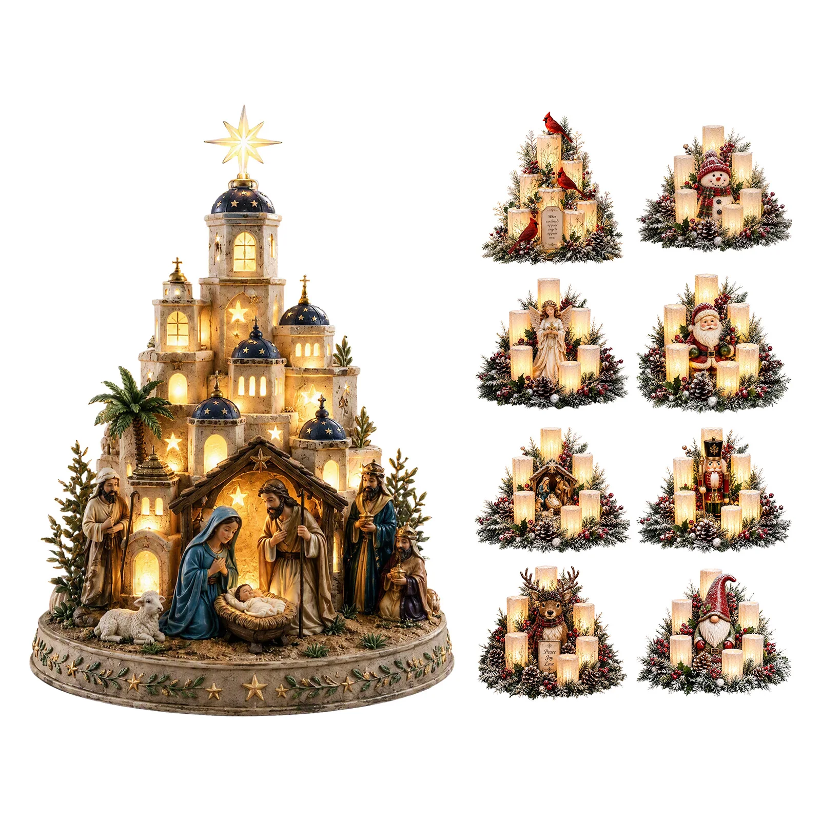 Christmas Village Tree Lighted Resin Decor Warm LED Glow Scenic Festive Tabletop Centerpiece Display