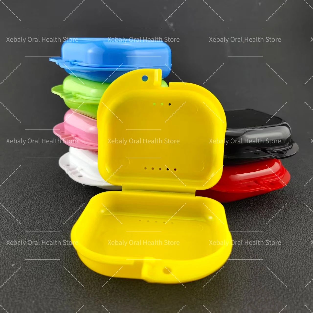 50Pcs Dental Orthodontic Retainer Box Denture Storage Container Mouth Guard Case with Vent Holes and Hinged Lid