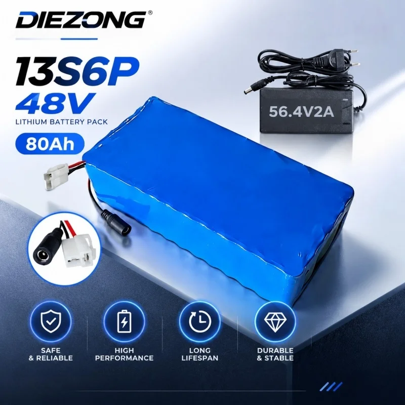 13S6P 48V 80Ah Rechargeable Lithium Battery Pack Built-in BMS Deep Cycle for Outdoor Energy Backup Power