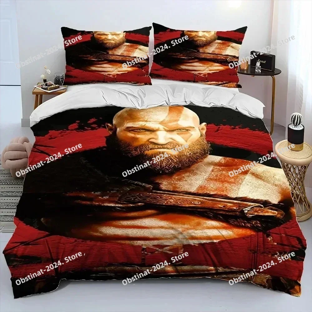 3D Print God of War Game Gamers Kratos Printed Bed Set Duvet Cover Pillowcase Bedding Set Bed Linen Sheet Quilt Cover Full Size