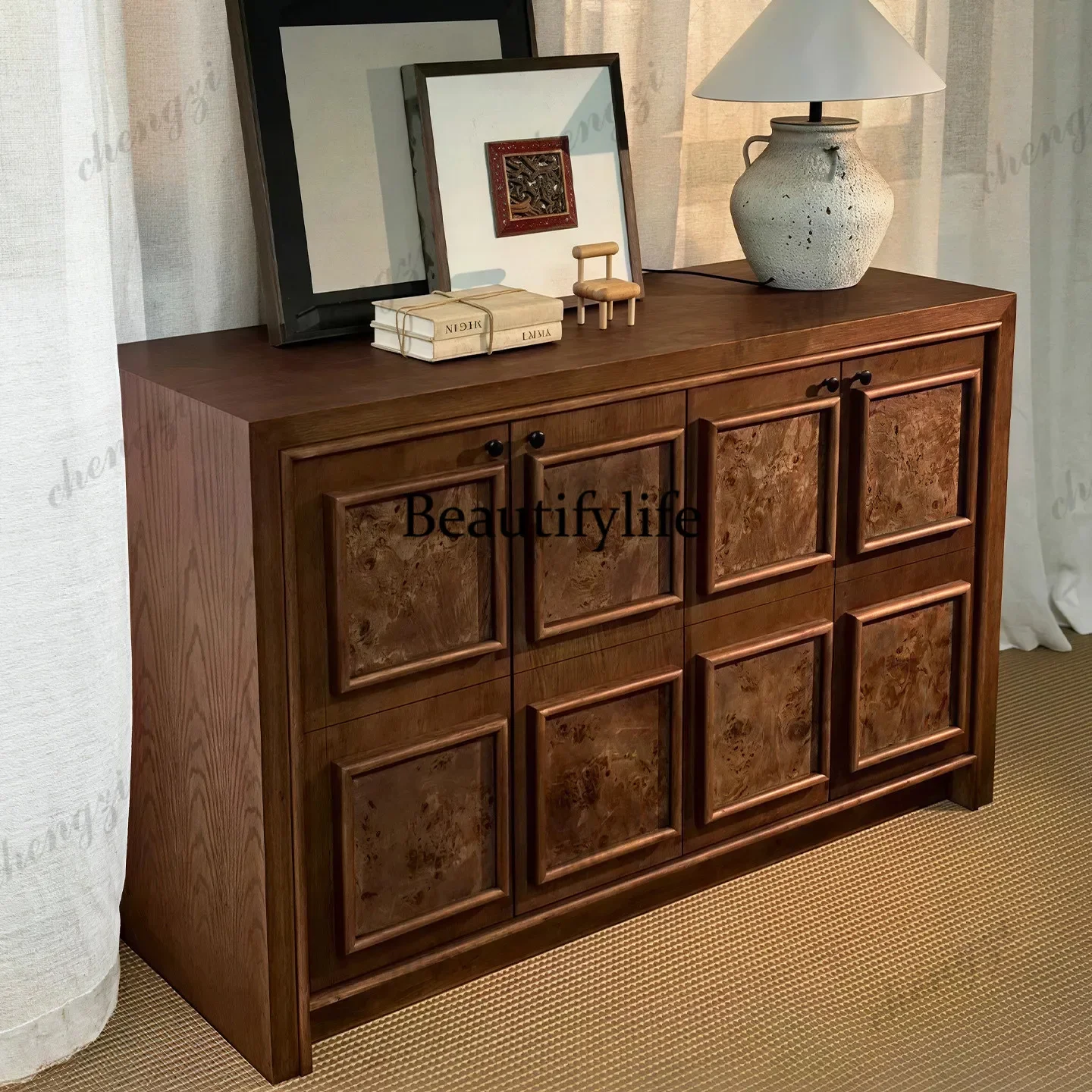 A178   Solid wood four buckets, home living room locker, retro bedroom storage, dining side against the wall, chest of drawers